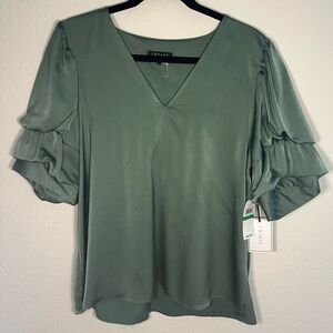 1. State Sage Green V-Neck Ruffle Sleeve Top